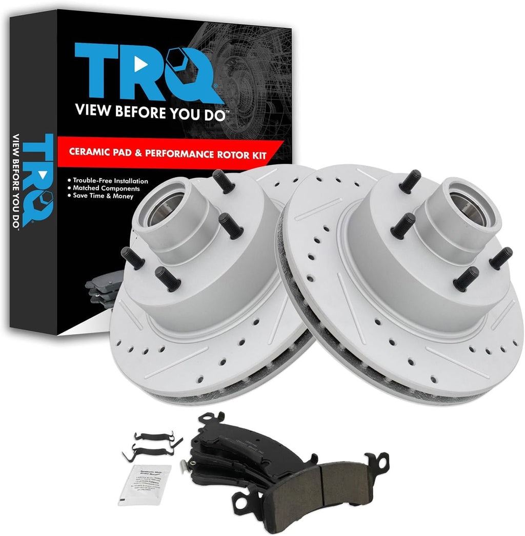 TRQ Performance Front Brake Pad & Rotor Set Ceramic Coated Rotors for 73-78 Buick Century Regal Skylark Chevrolet El Camino Monte Carlo Oldsmobile Cutlass Pontiac Firebird Grand Am Grand Prix