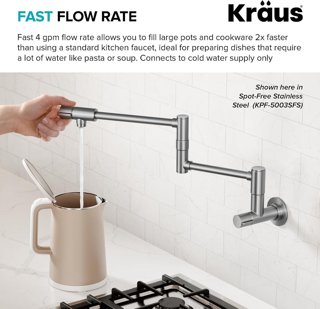 KRAUS Bolden Pot Filler Faucet with Retractable Arm, Wall Mount Kitchen Faucet, Pot Filler for Stove in Spot-Free Brushed Brass, KPF-5003SFBB