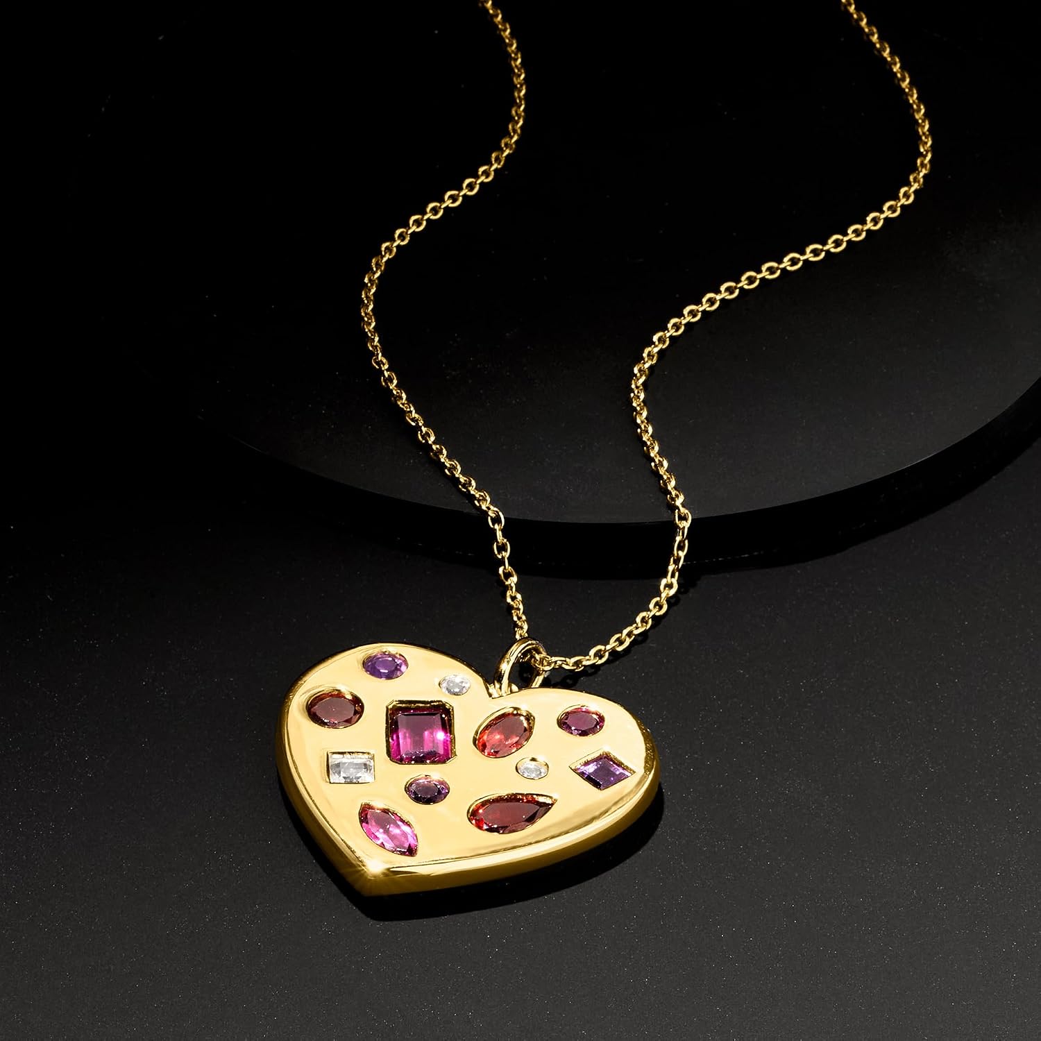 Ross-Simons 3.10 ct. t.w. Multi-Gemstone Heart Pendant Necklace in 18kt Gold Over Sterling. 18 inches