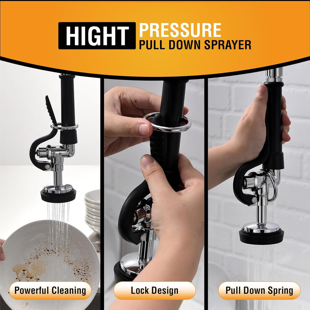 GIMILI Commercial Sink Faucet with Sprayer, 21' Height 8 Inch Center Pull Down Wall Mount Faucet for Restaurant, Kitchen, Industrial, Farmhouses Sink