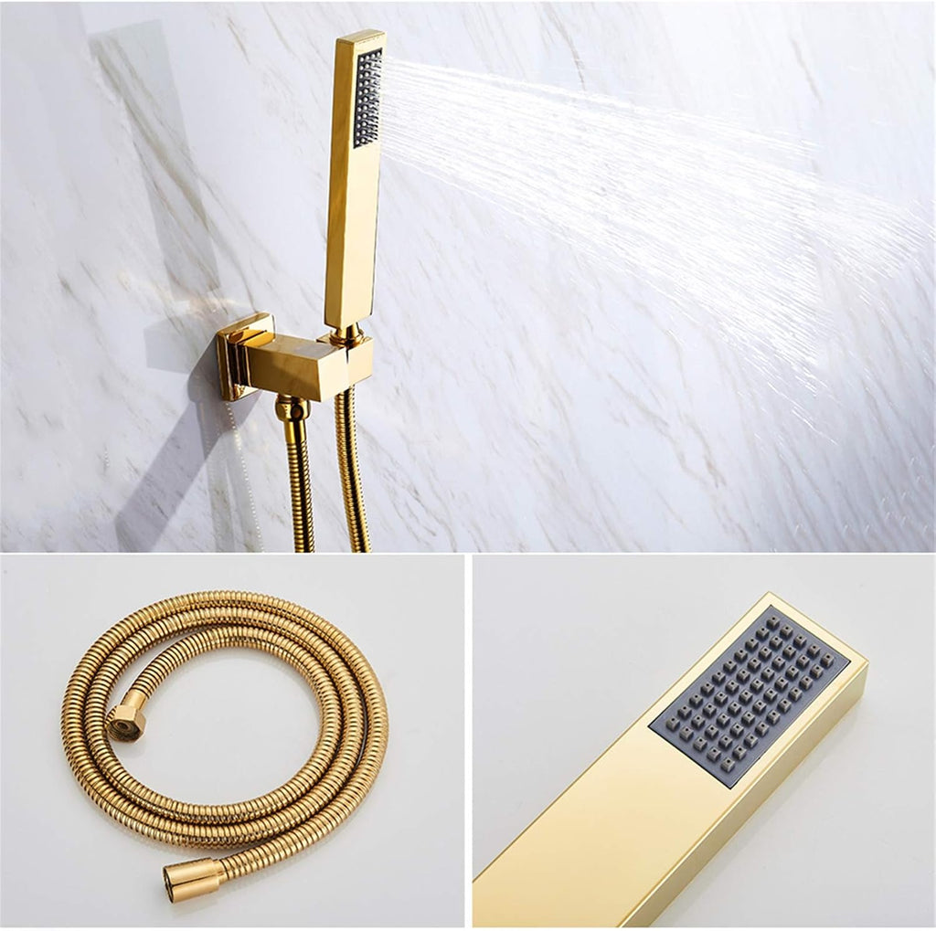 Golden Thermostatic Shower Set, Waterfall Rainfall Hot Cold Gold Faucet, Bathtub Mixers,12 Inch(10 Inch)