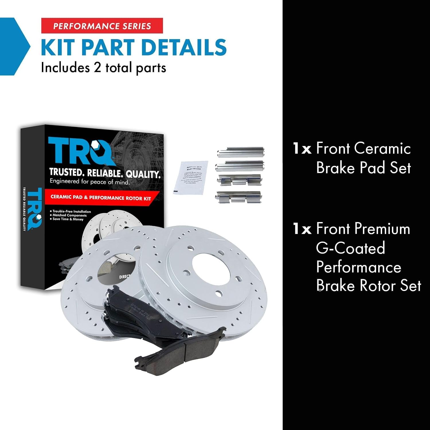 TRQ Performance Front Brake Pad and Rotor Set Ceramic Coated Drilled Slotted Vented Rotors Compatible with 1997-2002 Ford Expedition 1998-2002 Lincoln Navigator