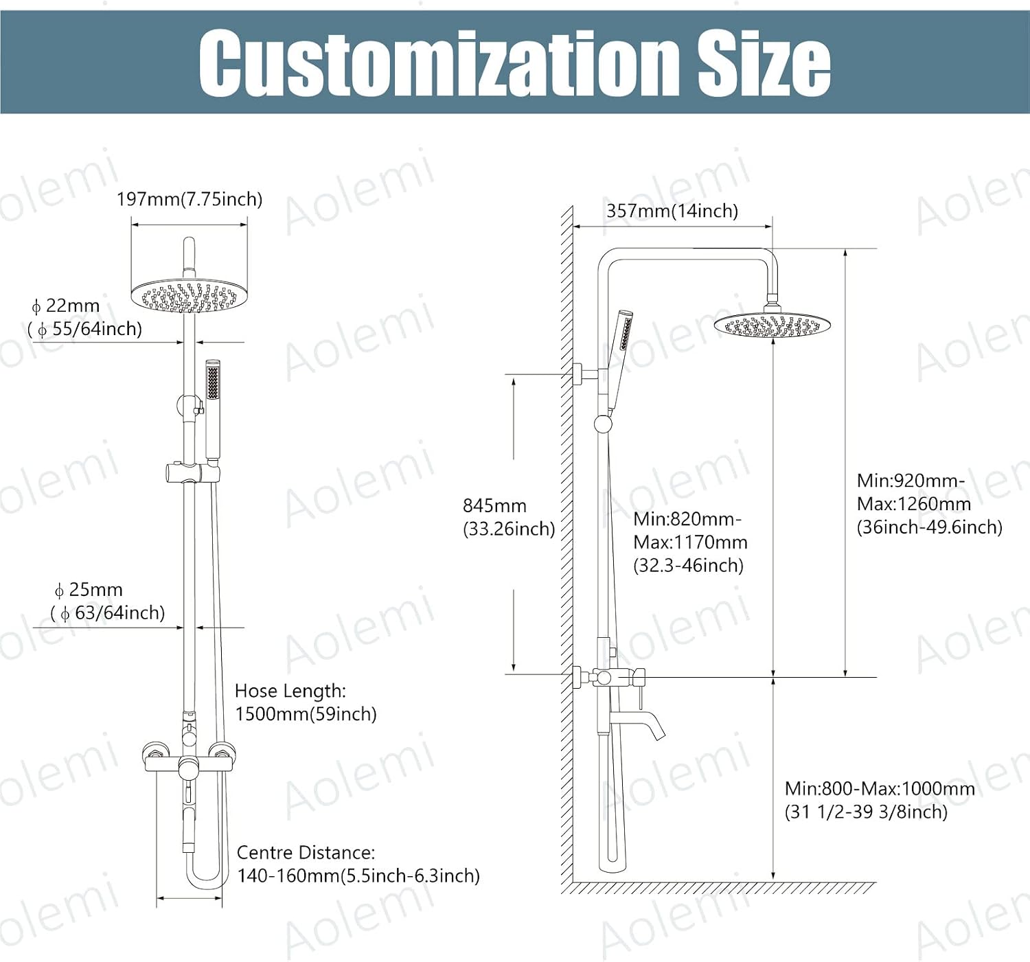 Aolemi Outdoor Shower Fixture SUS304 Triple Function Brushed Nickel Wall Mounted Stainless Steel Shower Faucet System Set with Hand Spray,8' Rain Shower Head