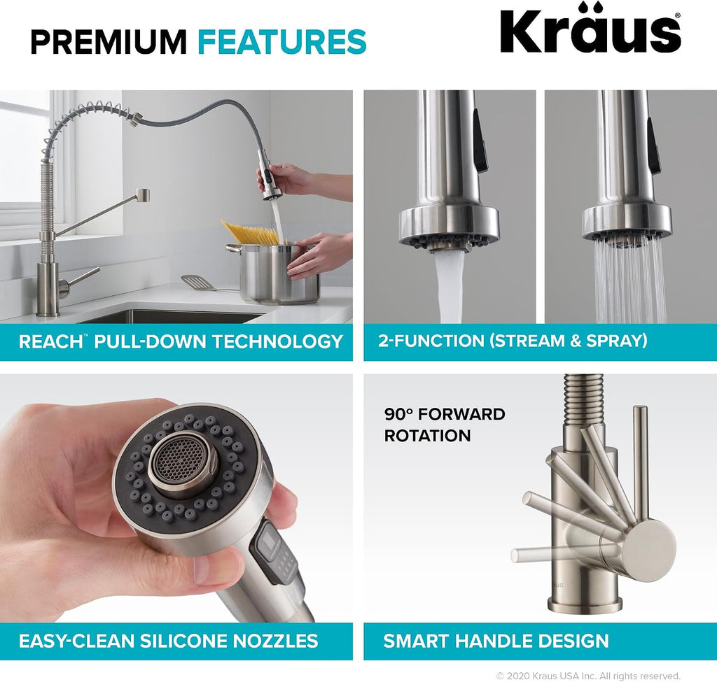 KRAUS Bolden Commercial Style Pull-Down Kitchen Faucet and Purita Water Filter Faucet Combo in Chrome, KPF-1610-FF-100CH