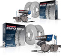 Power Stop ESK7500 Euro-Stop Front and Rear Brake Kit- Coated Brake Rotors & Ceramic Brake Pads and 1 Front & 1 Rear Sensor Wires