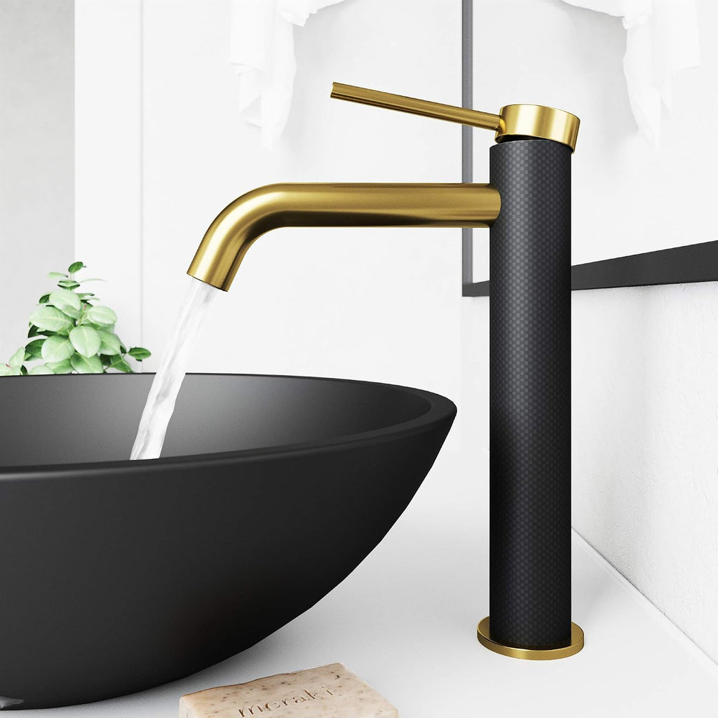 VIGO Lexington Single-Handle Single-Hole Mount Vessel Bathroom Sink Faucet, 10-Inch, Matte Brushed Gold, Modern Design, Solid Brass, 1.2 GPM WaterSense & Ceramic Disc Valve, Corrosion-Resistant