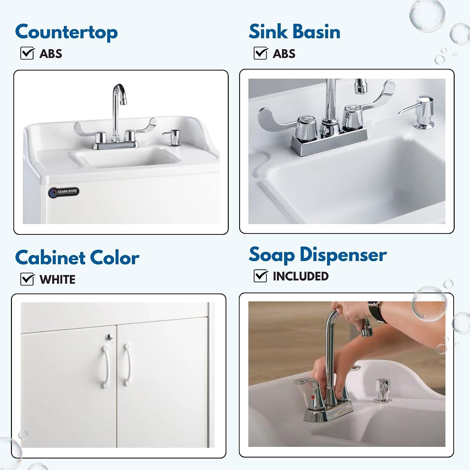 Ozark River Portable Sinks Premier White & Clean Start Kit Bundle, White Laminate-ABS, Portable Sink with Hot Water, Self-Contained Sink, Portable Hand Washing Station, 110V
