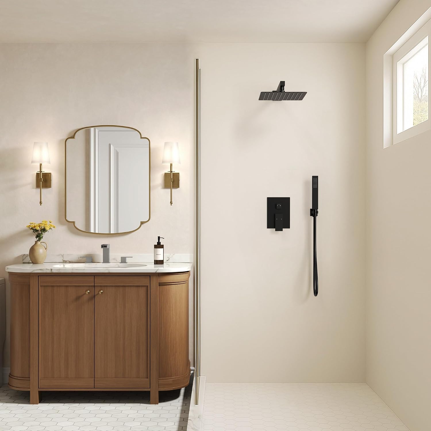 10 Inch Shower Faucet Set, High Pressure Rainfall Shower Head and Handheld Sprayer Combo, Matte Black