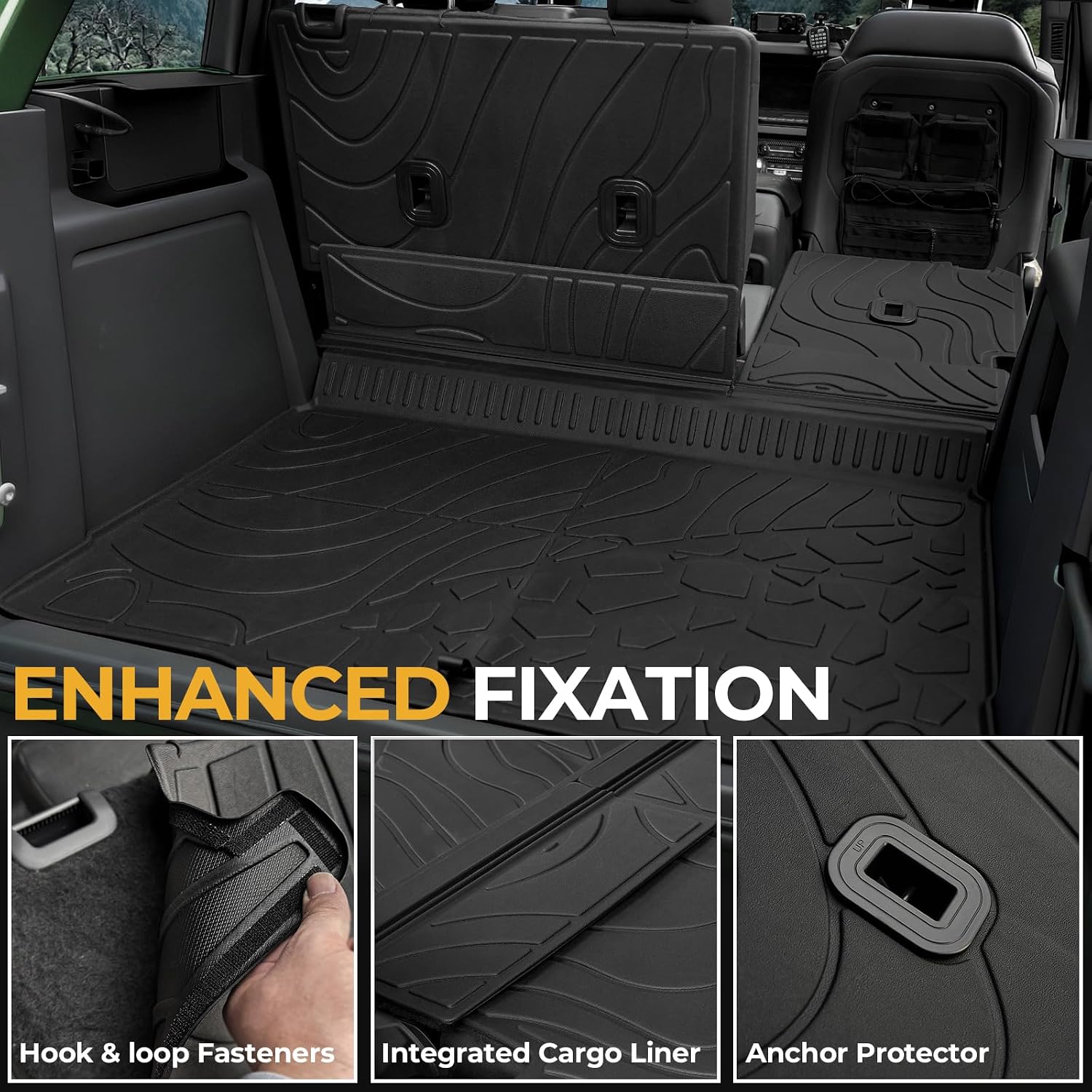 Floor Mats for Ford Bronco 2021-2026, All Weather Floor Mats Trunk Cargo Liner with Backrest Protectors and Door Sill Guards Accessories, Full Coverage Set (Fit 4 Door Models)