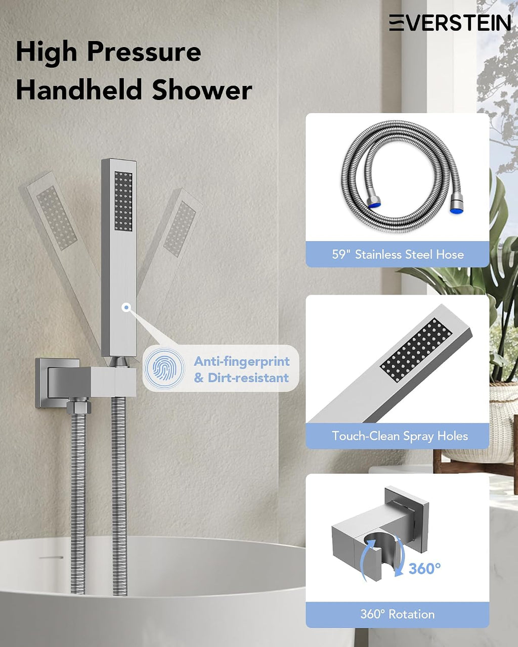 Wall Mounted Bathtub Shower Faucet Set, Bathroom Shower Fixtures Set Combo with Tub Spout and Handheld Shower Head Spray, Brushed Nickel