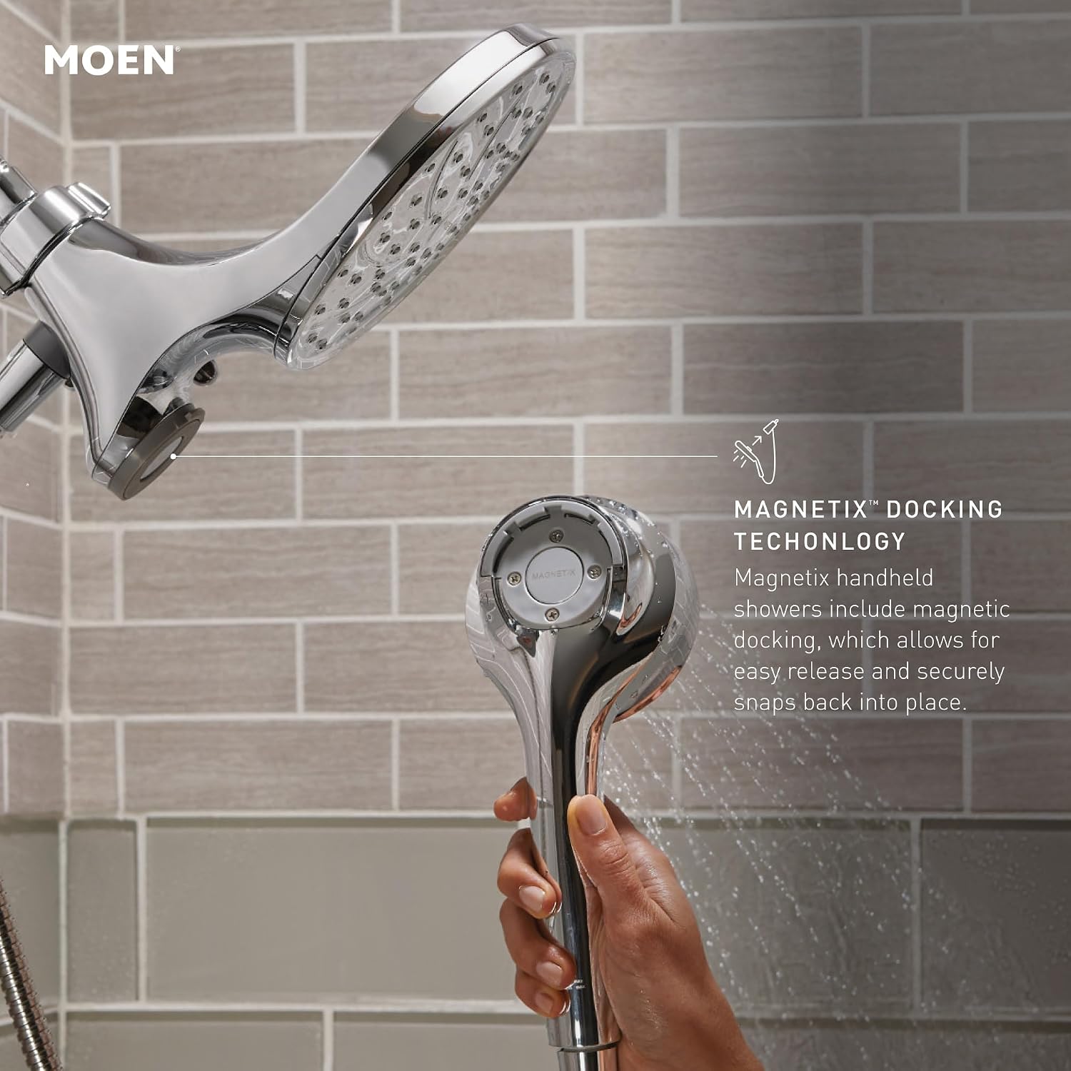 Moen Ronan Bronzed Gold Single-Handle Modern Shower Faucet with Square Handheld Rain Shower Spray Head Featuring Magnetix, Valve Included, 82023BZG