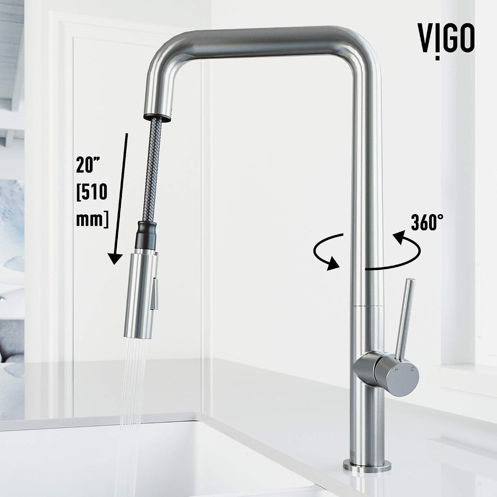 VIGO Parsons 18'' H Single Handle Pull-Down Sprayer Kitchen Faucet in Stainless Steel-VG02031ST