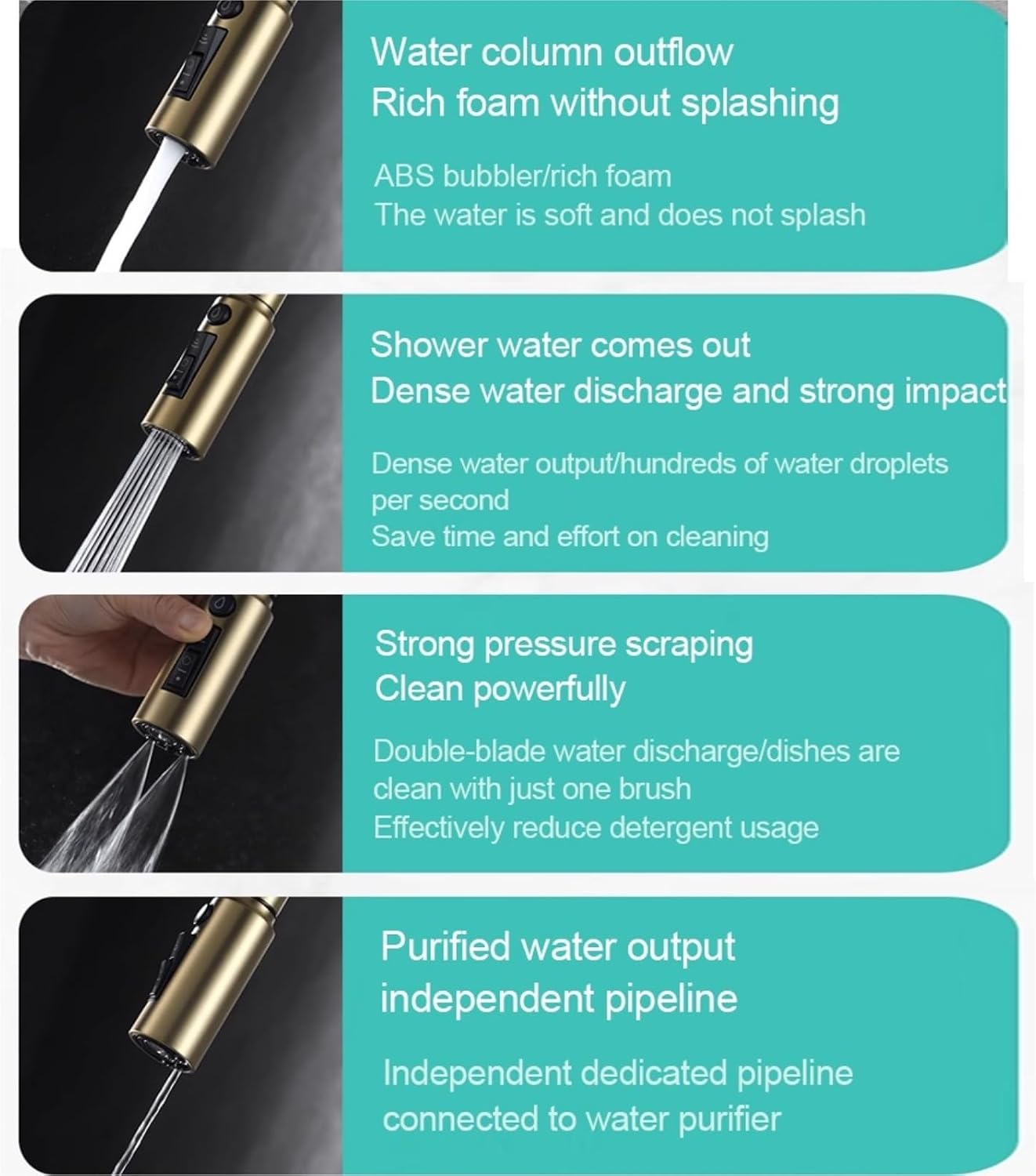 All Copper Kitchen 3-in-1 Hot and Cold Faucet Sink Sink Pull-Out Anti-Splash 2-Point Water Purifier Faucet(Silver)