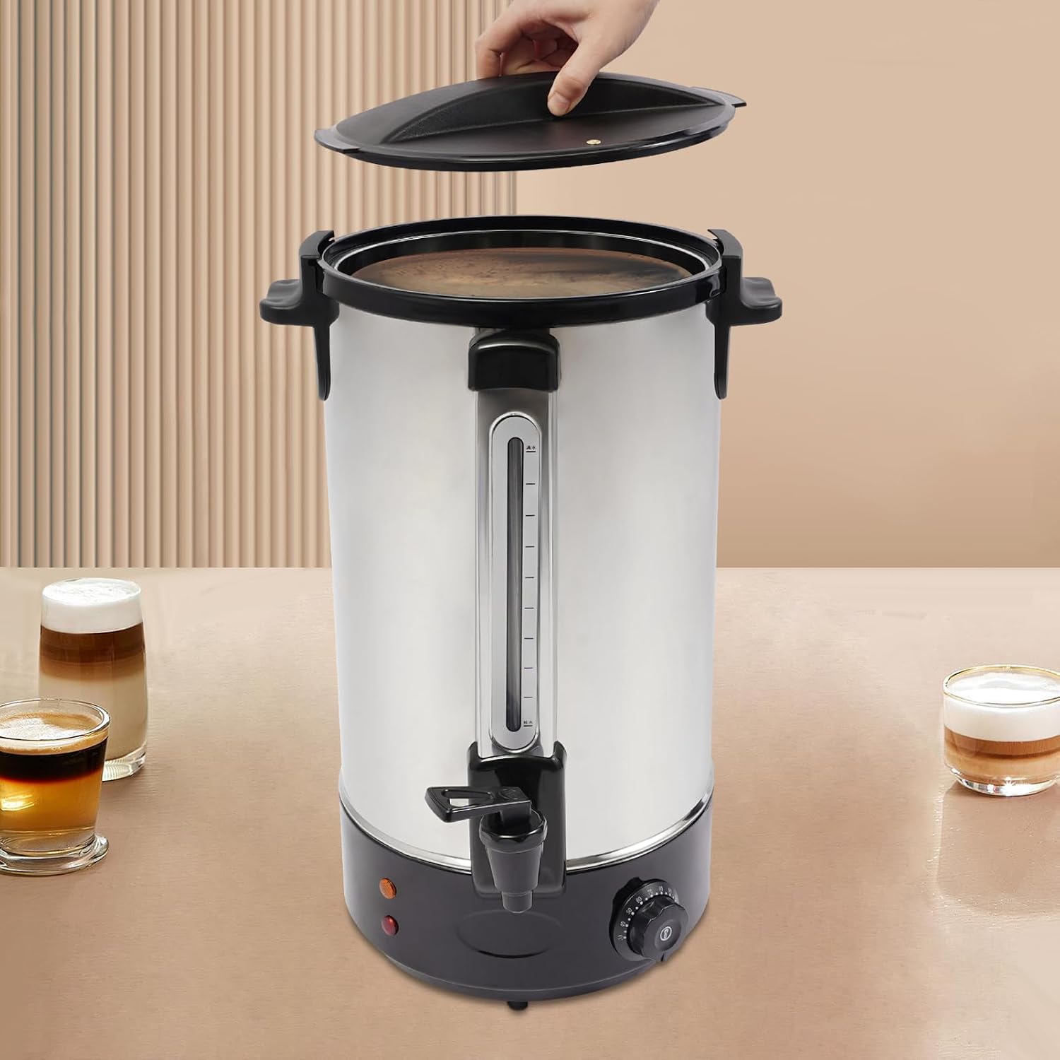 7.4 Gallon Commercial Electric Hot Water Boiler and Dispenser, Stainless Steel Interior Countertop Warmer with 86-248℉ Adjustable Temp for Coffee Tea -Black