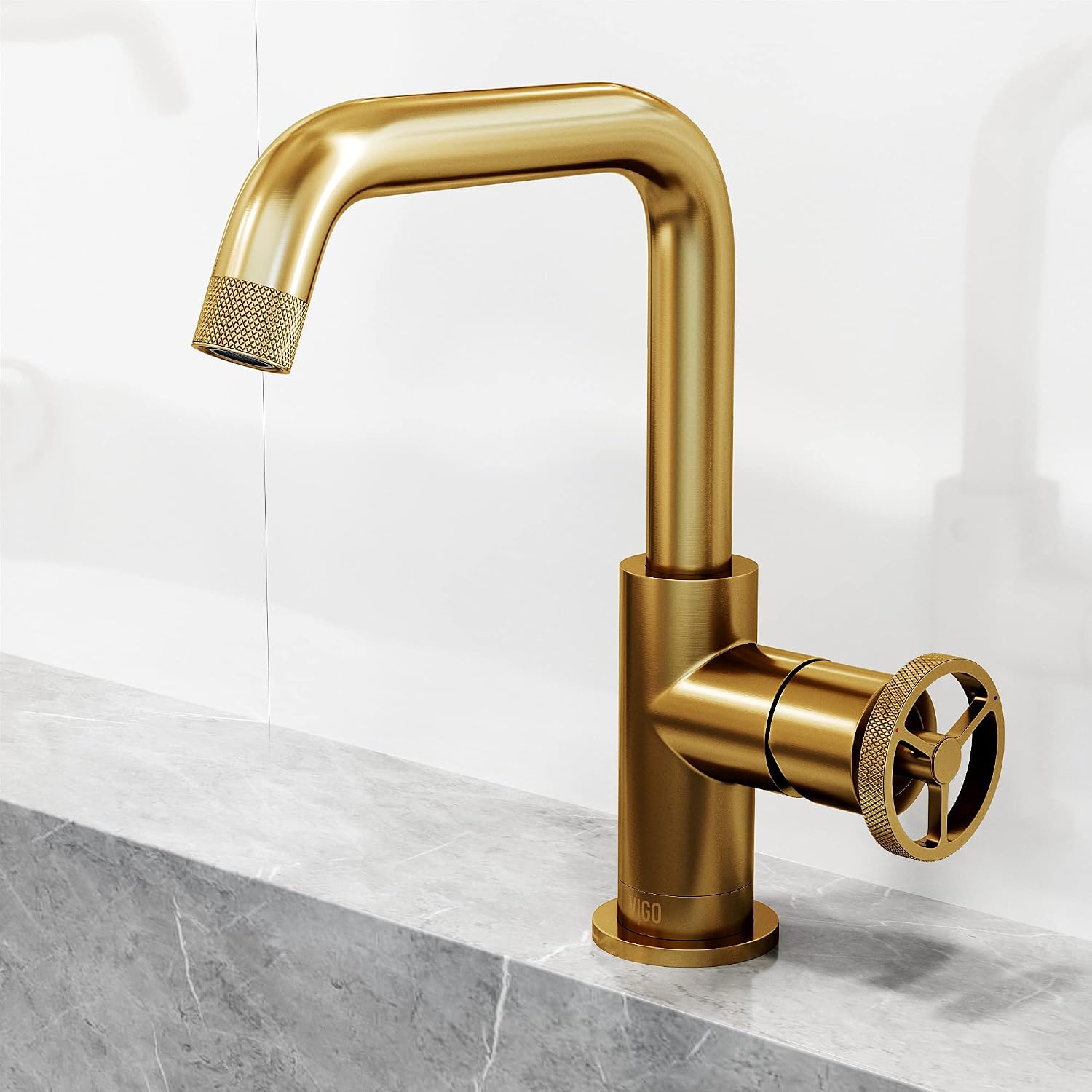 VIGO Cass Single-Handle Single-Hole Mount Bathroom Sink Faucet, 9-Inch, Matte Brushed Gold, Modern Design, Solid Brass, 1.2 GPM WaterSense & Ceramic Disc Valve, Corrosion-Resistant