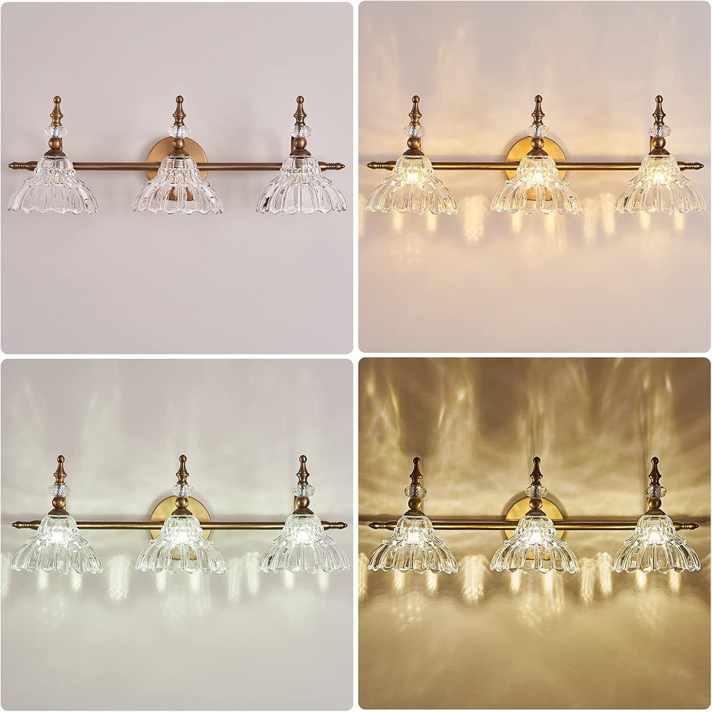 HDDFL Bathroom Vanity Lights Bathroom Lighting Fixtures Over Mirror Matte Brass 3 Lights Vanity Lighting Fixture Modern Wall Sconces for Bedroom Dressing Room Living Room