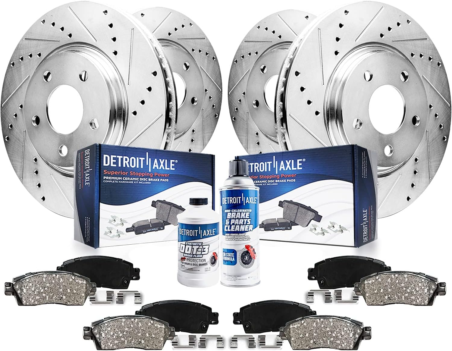 Detroit Axle - Brake Kit for 16-17 Volvo XC60 Drilled and Slotted Disc Brake Rotors Ceramic Brakes Pads 2016 2017 Replacement : 12.76' inch Front and 11.89' inch Rear Rotor