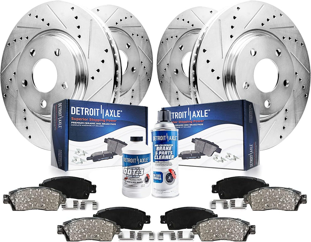 Detroit Axle - Brake Kit for 2014-2019 Nissan Rogue, Drilled & Slotted Rotors, Ceramic Brake Pads Replacement: 12.60' inch Front & 11.50' inch Rear