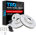 TRQ Performance Front Brake Pad and Rotor Set Ceramic G Coated Drilled Slotted Vented Rotors Compatible with 2005-2010 Scion tC 2000-2005 Toyota Celica