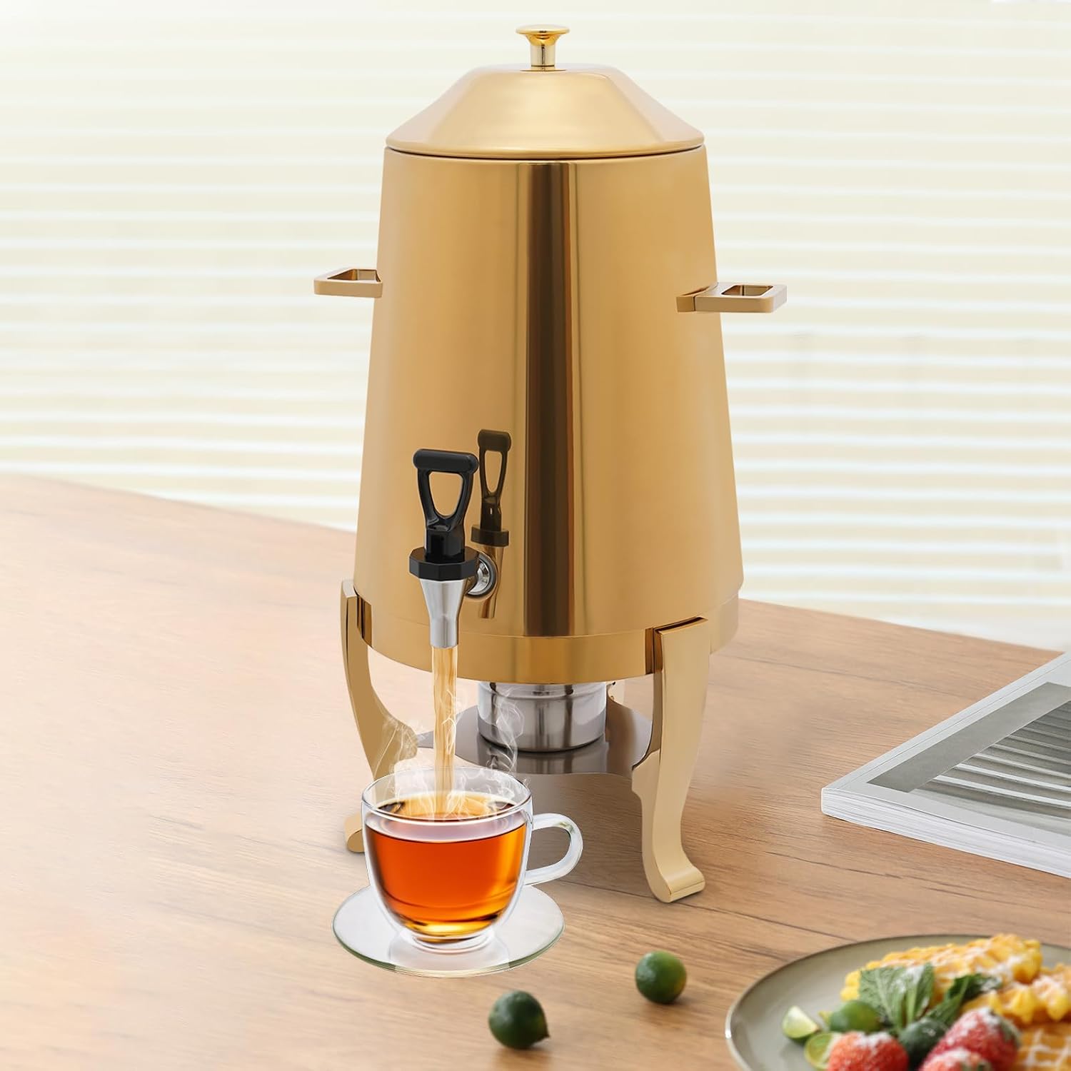 13L/3.4 Gal Hot Beverage Dispenser Can with Faucet,110V Electric Coffee Urn with 2 Heating Methods,95-185℉ Stainless Steel Hot Drinks Dispenser for Hotel Restaurant (Gold)