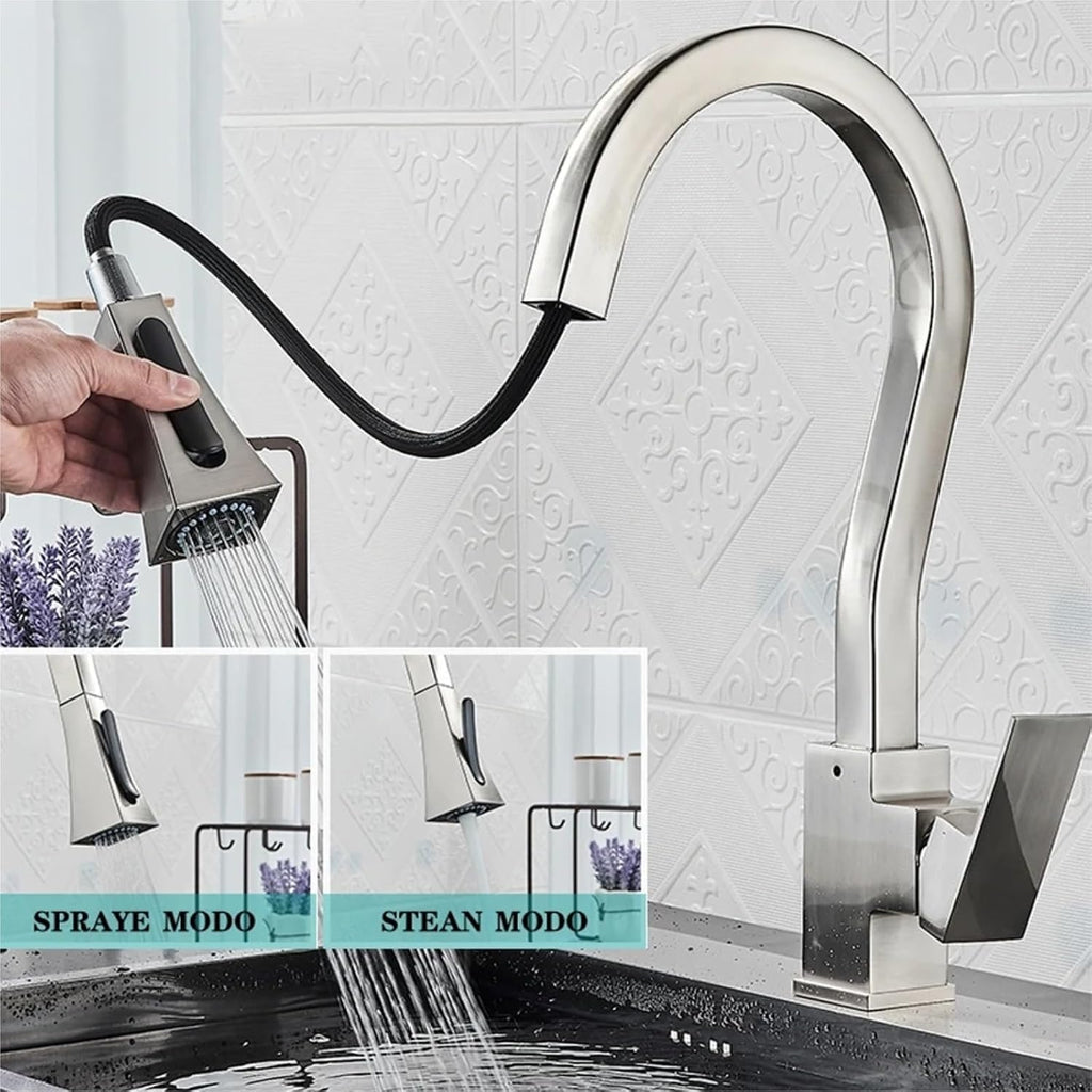 Kitchen Pull-Out Faucets Sink Mixer Two Function Single Handle Hot and Cold Water Crane Deck Mounted(Black Gold)