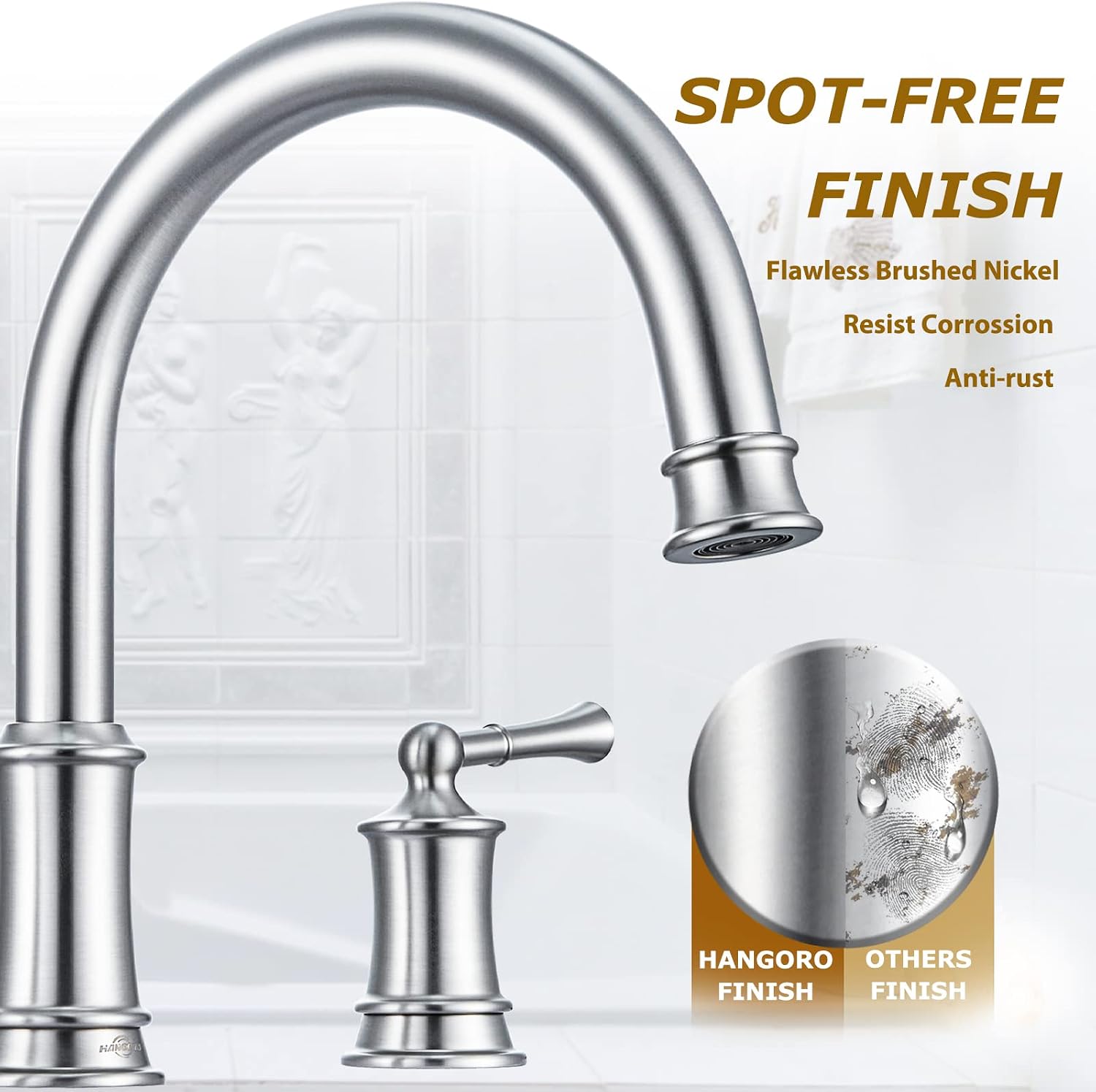 Brushed Nickel Roman Tub Faucet, Antique Bathtub Faucet Set 3 Hole, High Flow Bath Tub Faucet 12-16 inch Widespread, Solid Brass Tub Filler 2 Handle 360° Swivel Spout Rough-in Valve(B2307-BN)