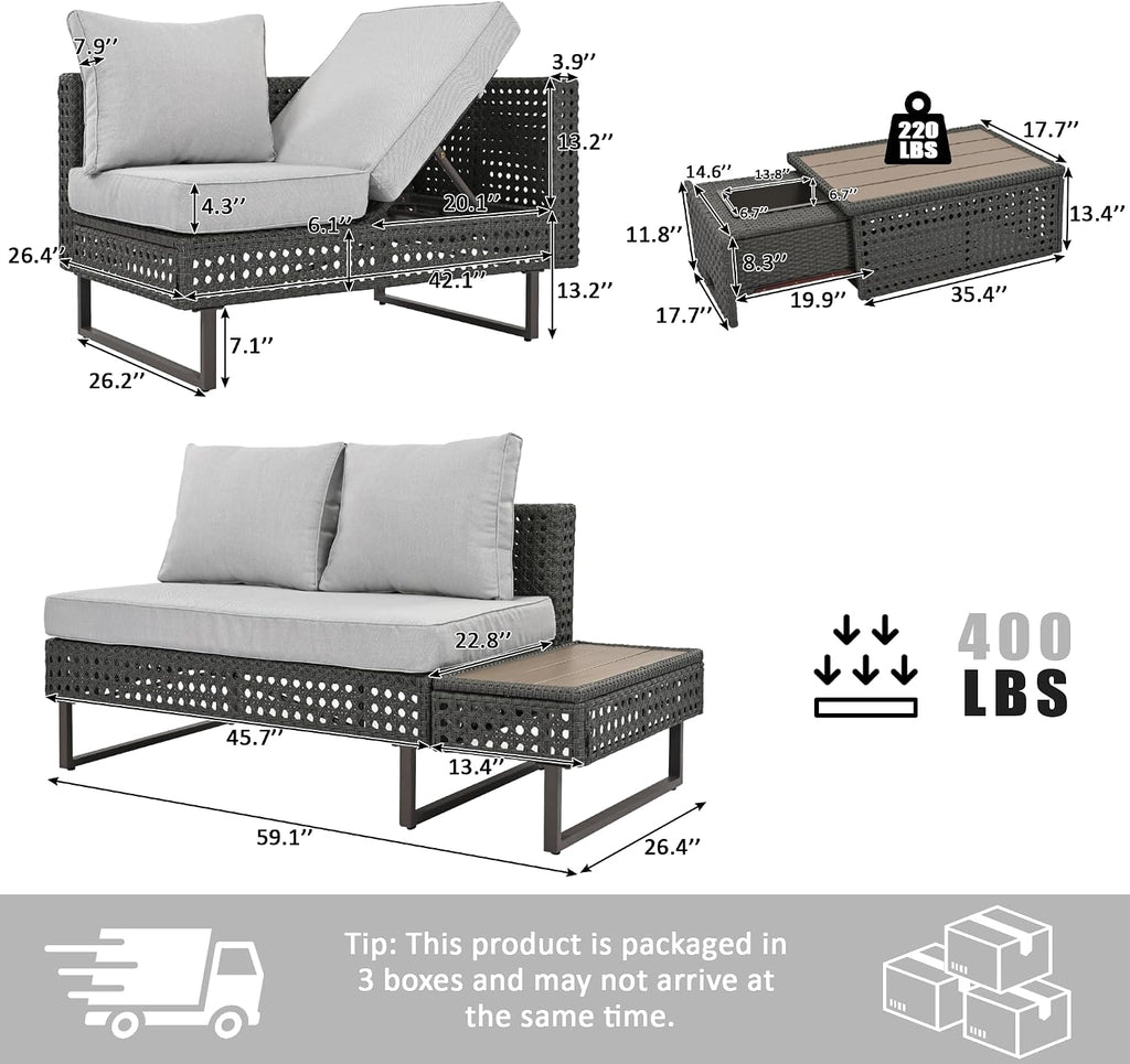 Boho Patio Furniture Set with Small Outdoor Table, Patio Bar Set w/ Sillas para Balcon, Sillas para Patio Exterior, Adjustable Backrest, Ice Bucket Table, All-Weather Wicker (Grey+Brown+Yellow)