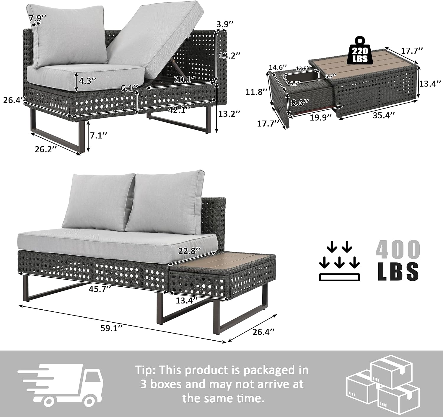 Boho Patio Furniture Set with Small Outdoor Table, Patio Bar Set w/ Sillas para Balcon, Sillas para Patio Exterior, Adjustable Backrest, Ice Bucket Table, All-Weather Wicker (Grey+Brown+Yellow)