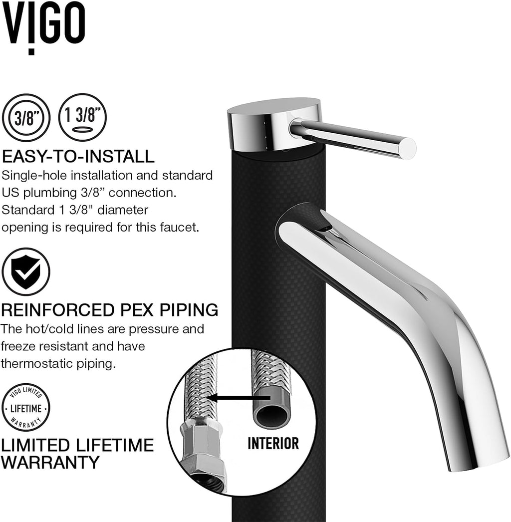 VIGO Lexington Single-Handle Single-Hole Mount Vessel Bathroom Sink Faucet, 10-Inch, Chrome, Modern Design, Solid Brass, 1.2 GPM WaterSense & Ceramic Disc Valve, Corrosion-Resistant
