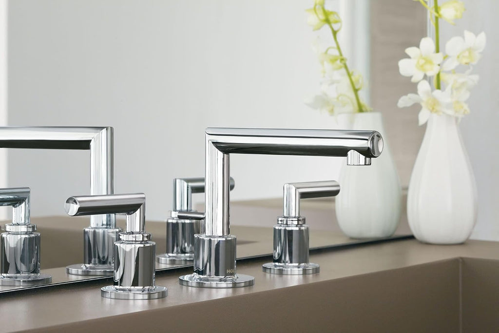 Moen TS43002BN Arris Two-Handle Modern 8 in. Widespread Bathroom Faucet Trim Kit, Valve Required, Brushed Nickel