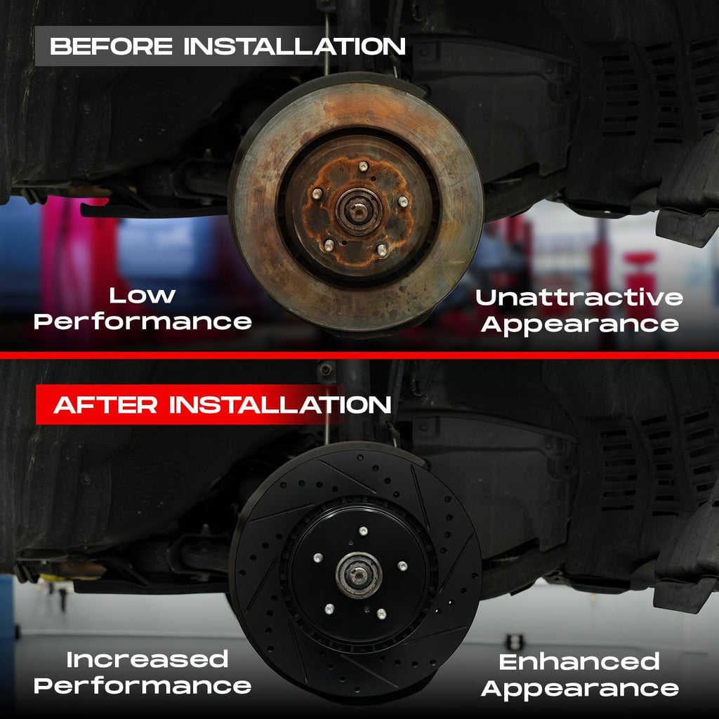 R1 Concepts Front and Rear Brake Kit Fits 2016-2022 Toyota Prius; 2017-2019 Toyota Prius Prime| Ceramic Pads, Drilled Slotted Rotors| Hardware| 10.0' Front & 10.2' Rear
