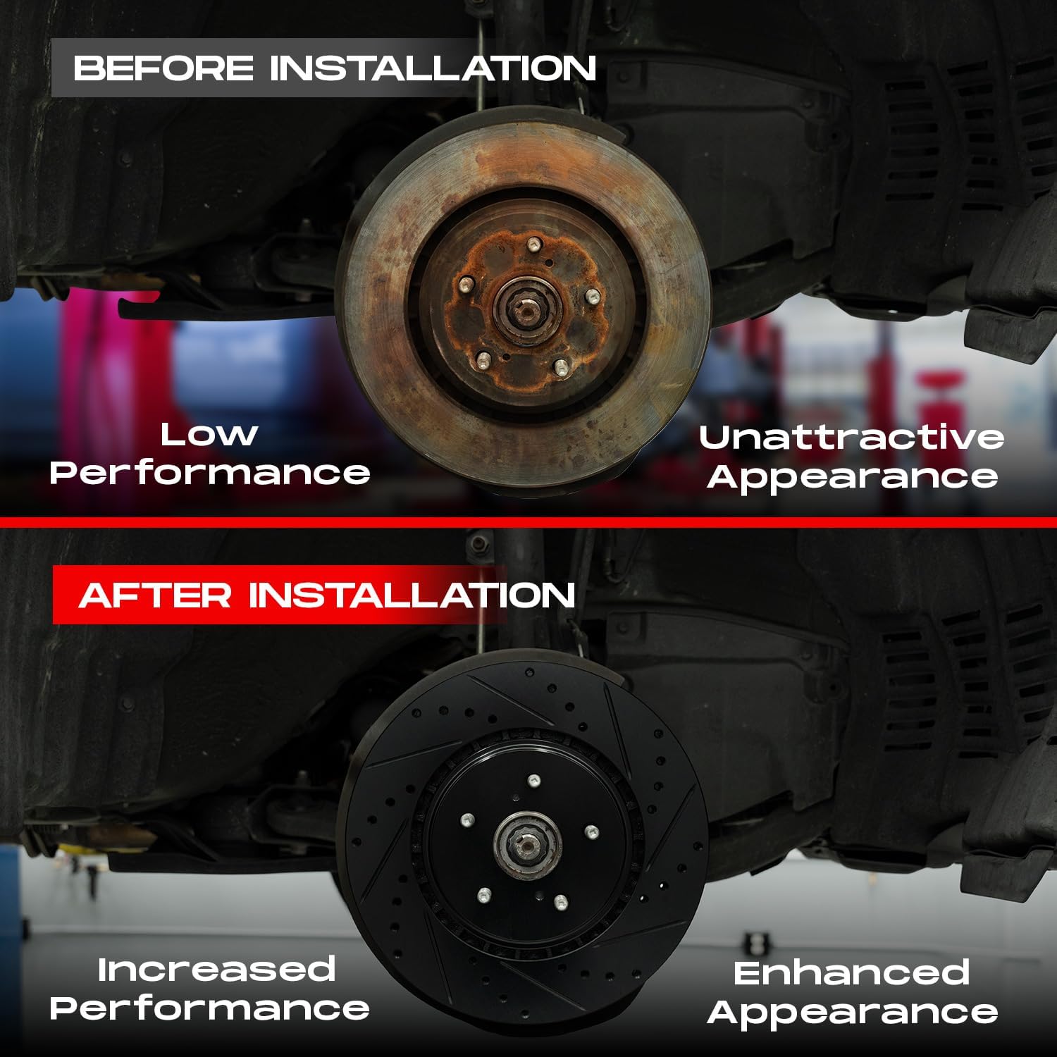 R1 Concepts Front and Rear Brake Kit Fits 2016-2022 Toyota Prius; 2017-2019 Toyota Prius Prime| Ceramic Pads, Drilled Slotted Rotors| Hardware| 10.0' Front & 10.2' Rear