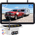 Pemacom Wireless Backup Camera for Towable-RV: 1-Second Magnetic No Wiring Long Distance Signal for Thor/Forest River Series RVs - 7.3' Recording Monitor HD 1080P Auto Sleep Solar RV Backup Camera