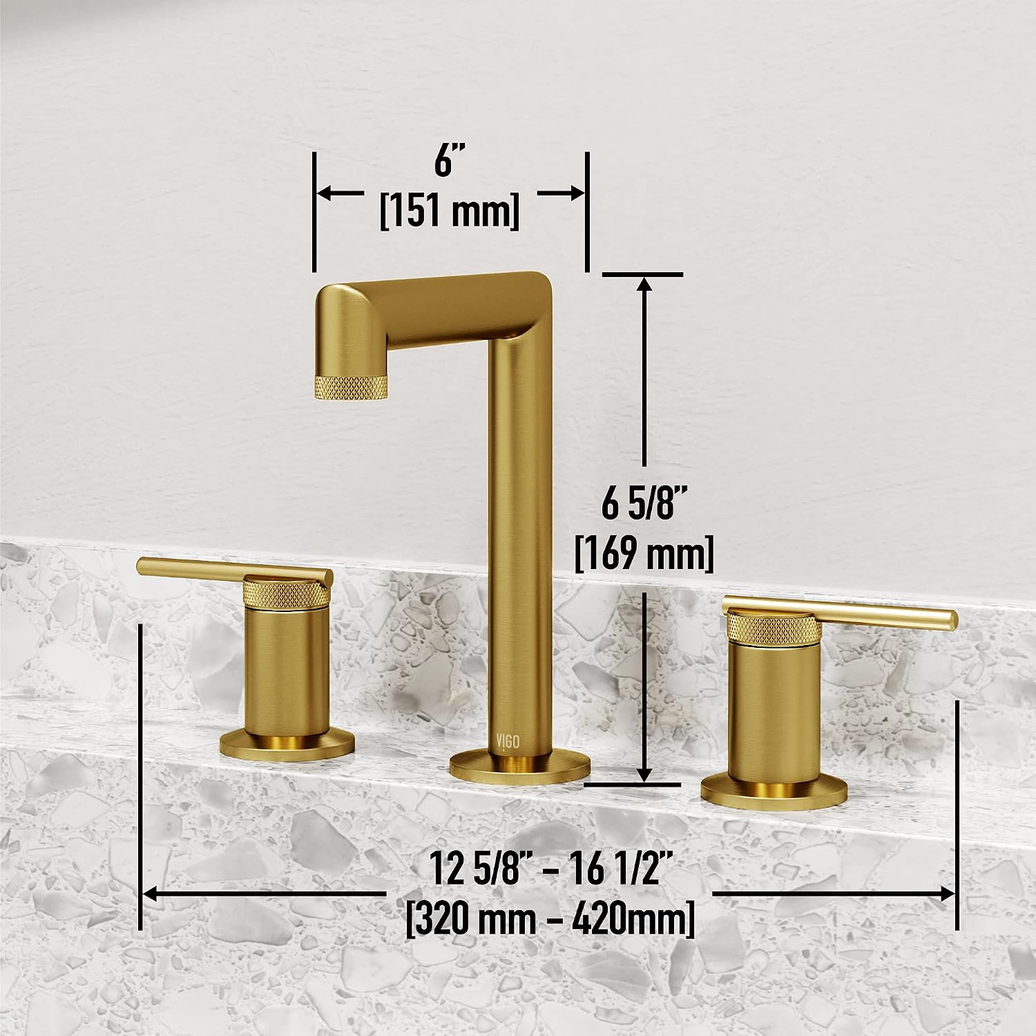 VIGO Sterling Two-Handle Three-Hole Mount Widespread Bathroom Sink Faucet, 7-Inch, Matte Brushed Gold, Modern Design, Solid Brass, 1.2 GPM WaterSense & Ceramic Disc Valve, Corrosion-Resistant