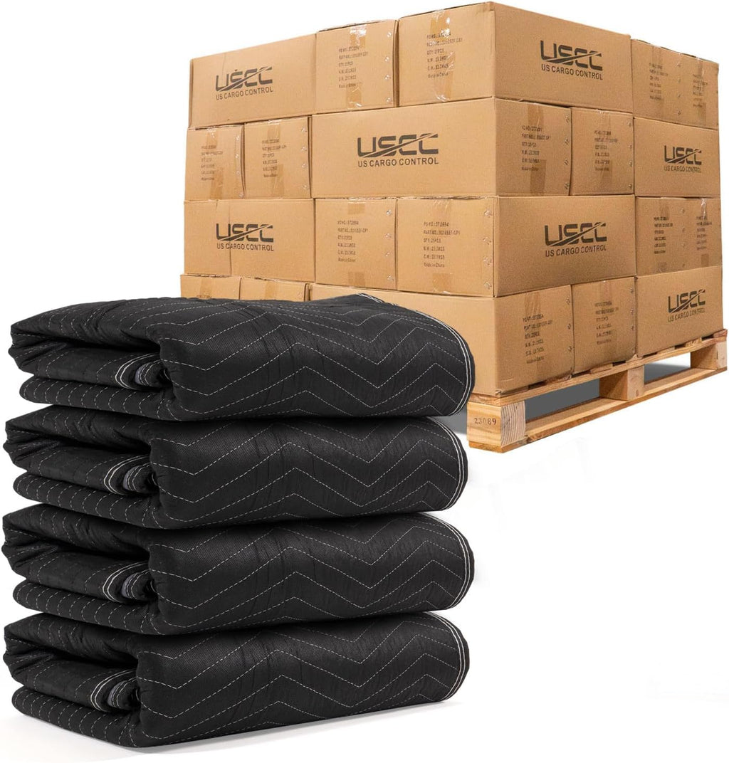 US Cargo Control Moving Blankets Heavy Duty 72'x80' 216-Pack (65 lbs/doz), Padded Furniture Blankets for Moving, Shipping, and Storage, Durable Quilted Furniture Pads, Tough Black Polyester