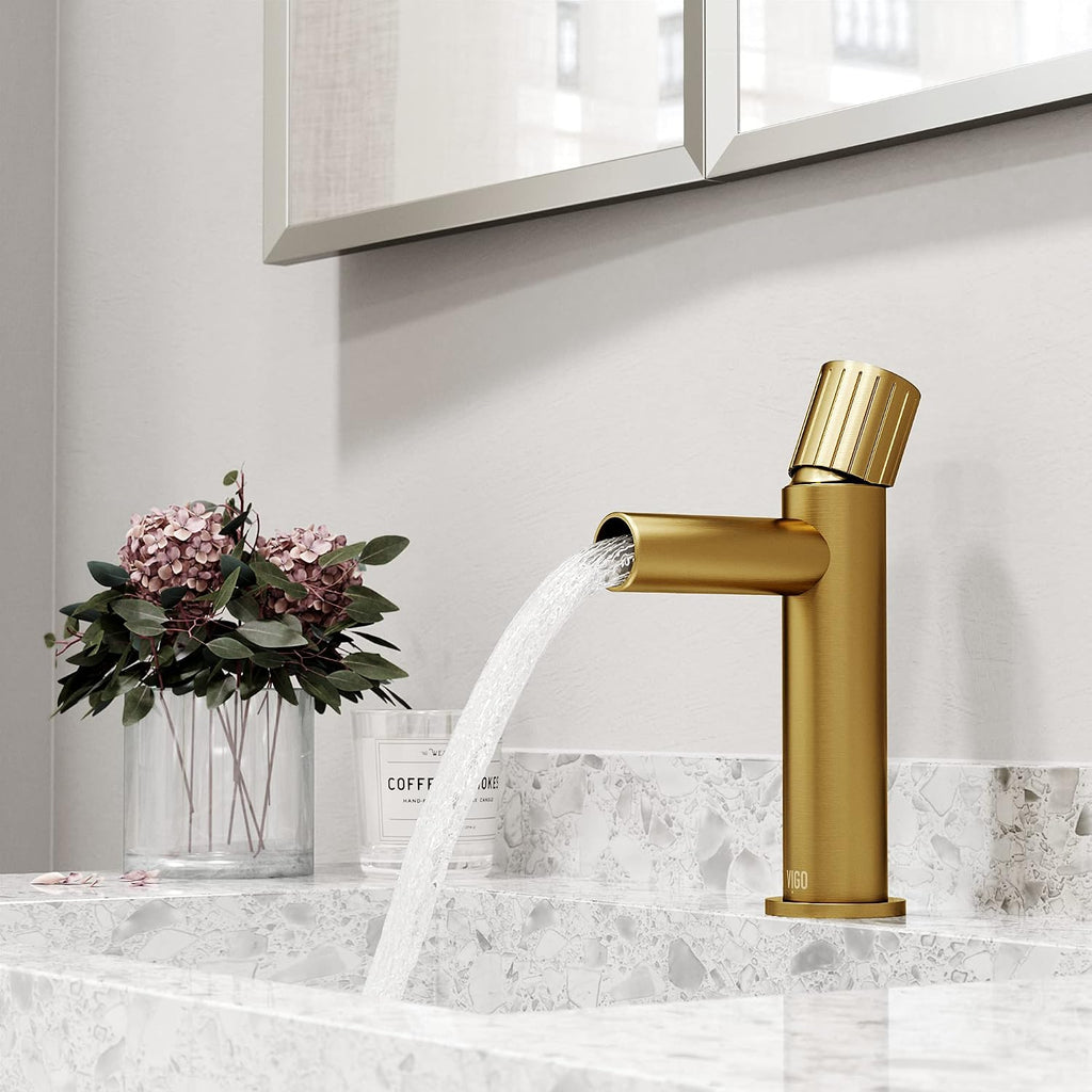 VIGO Ashford Single-Handle Single-Hole Mount Bathroom Sink Faucet, 8-Inch, Matte Brushed Gold, Modern Design, Solid Brass, 1.2 GPM WaterSense & Ceramic Disc Valve, Corrosion-Resistant