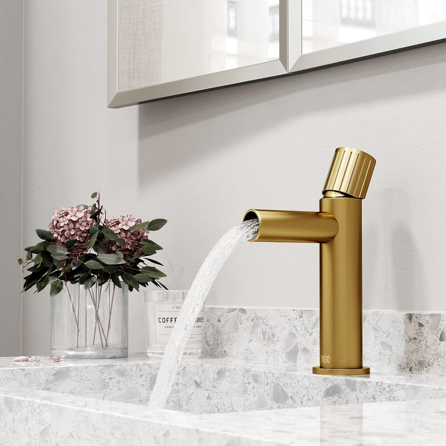 VIGO Ashford Single-Handle Single-Hole Mount Bathroom Sink Faucet, 8-Inch, Matte Brushed Gold, Modern Design, Solid Brass, 1.2 GPM WaterSense & Ceramic Disc Valve, Corrosion-Resistant