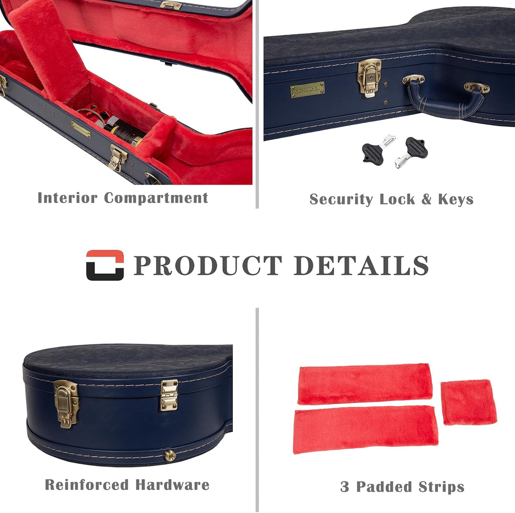 Crossrock Relief Series Open-Back Banjo Case for 11''–12.5'' Rims | Carved Ocean Blue Finish, Deep Scarlett Velvet Interior, Lock (CRW630OBJOB)