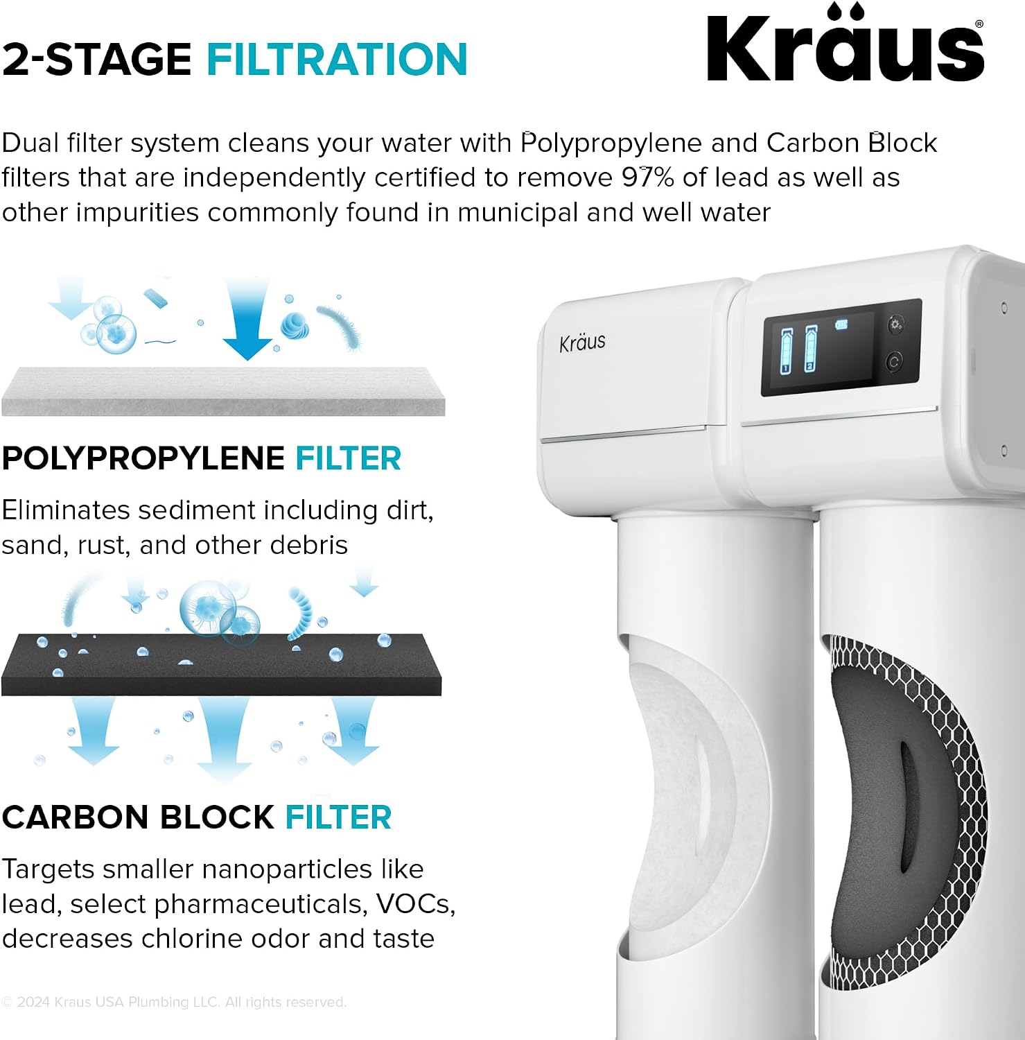 KRAUS Purita 2-Stage Under-Sink Water Filter System with Single Handle Drinking Water Filter Faucet, Spot-Free Stainless Steel