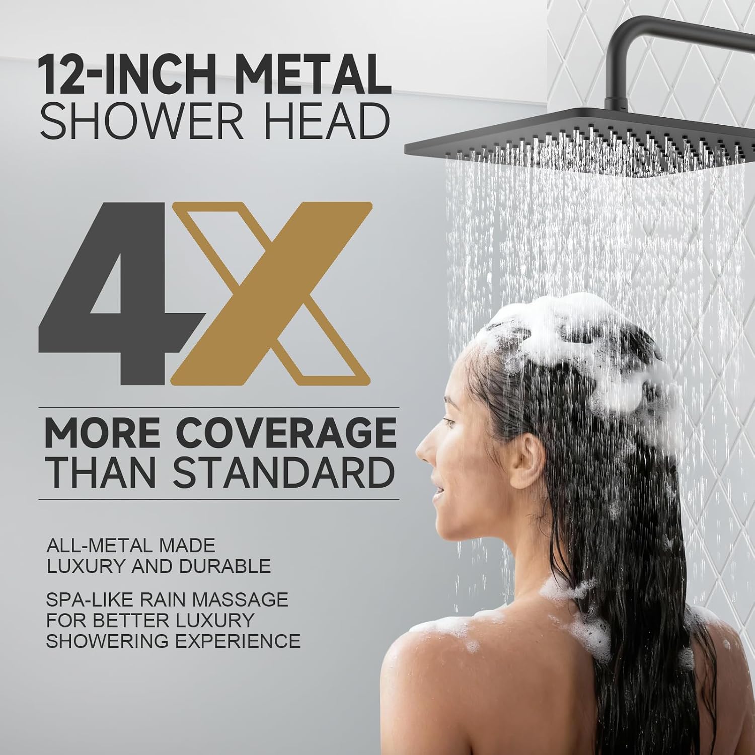 Lava Odoro 12-inch Modern Square Shower Faucet Set Matte Black, Shower Trim Kit with Rough-in Valve High Pressure Black Rainfall Shower Head and Handle Set, (Valve Included), SF106-MB