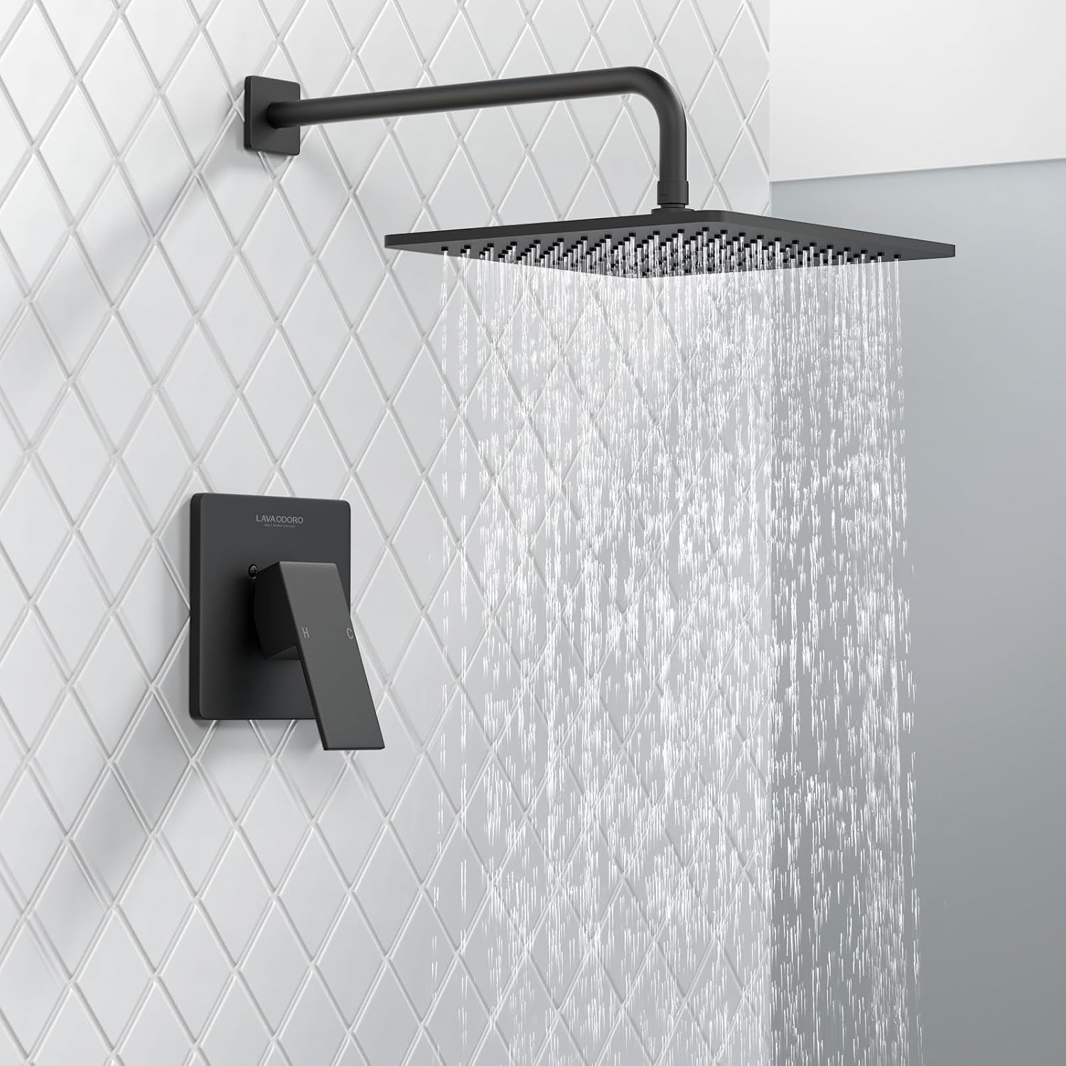 Lava Odoro 12-inch Modern Square Shower Faucet Set Matte Black, Shower Trim Kit with Rough-in Valve High Pressure Black Rainfall Shower Head and Handle Set, (Valve Included), SF106-MB