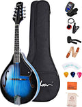 ADM Acoustic Mandolin Instrument Kit Music A Style for Kids Students Adults Wood Mandolins Beginner Set With Bag, Tuner, Pick-up, Strap, Strings, Picks and Hanger, Blue