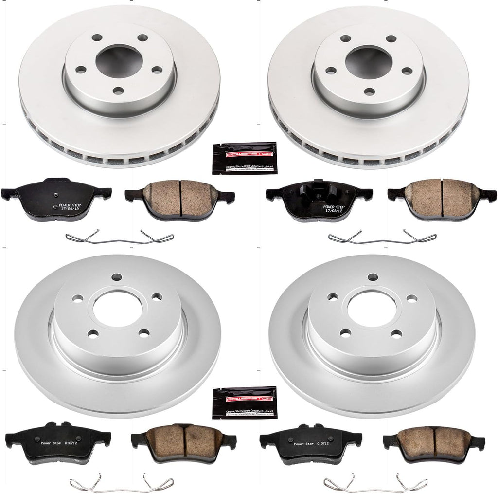 PowerStop Front and Rear Brake Kit for Ford Focus 2012-18 - Fully-Coated Disc Rotors with Z17 Ceramic Brake Pads Replacement, CRK5977