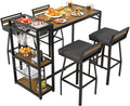ONBRILL 5-Piece Outdoor Patio Bar Set, Outdoor Bar Table and Chairs Set w/Storage Shelves, Wood Plastic Tabletop, 360° Swivel Stools, Weather-Resistant, Outdoor Furniture for Backyard, Garden, Porch