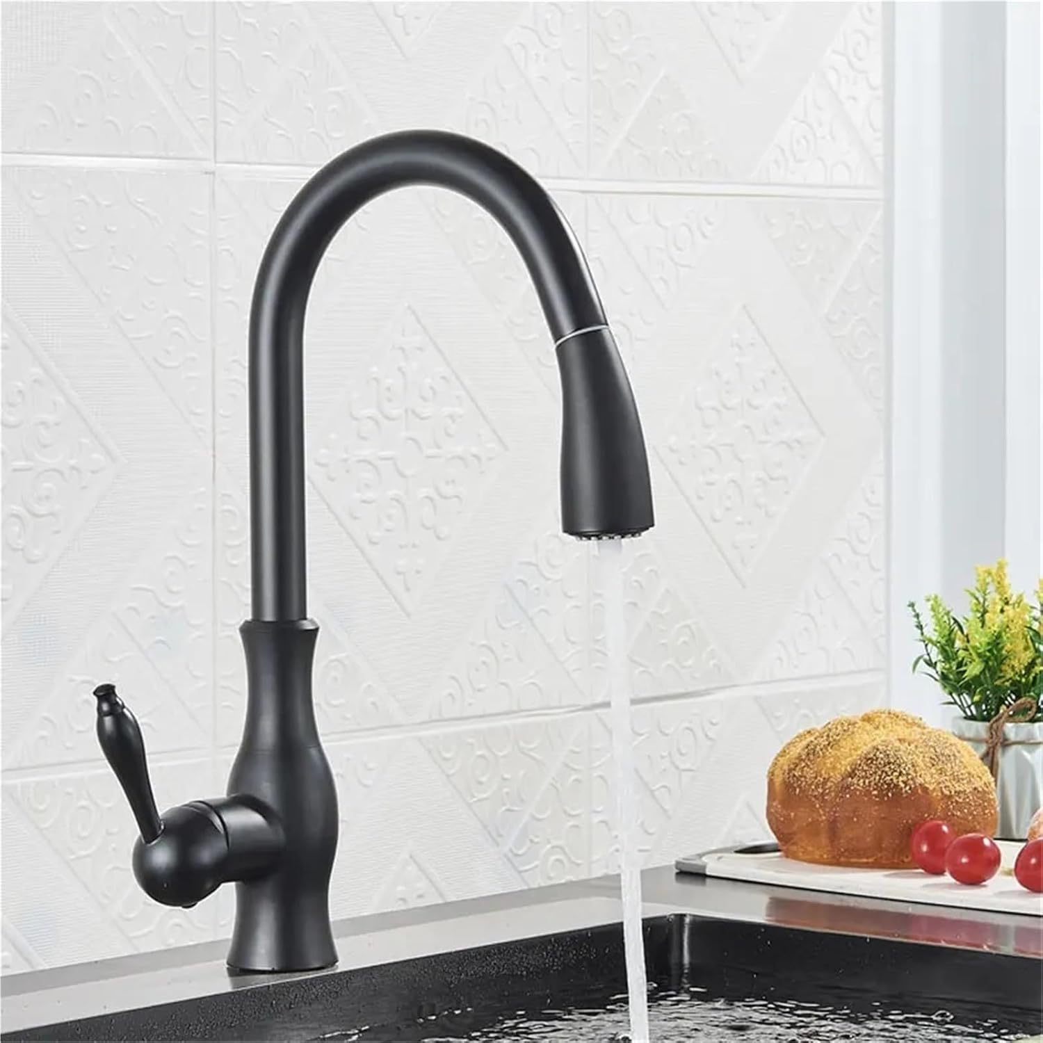 Kitchen Faucets Pull Out Kitchen Sink Mixer Tap Single Lever Hot Cold Water Mixer Tap(Matte Black)
