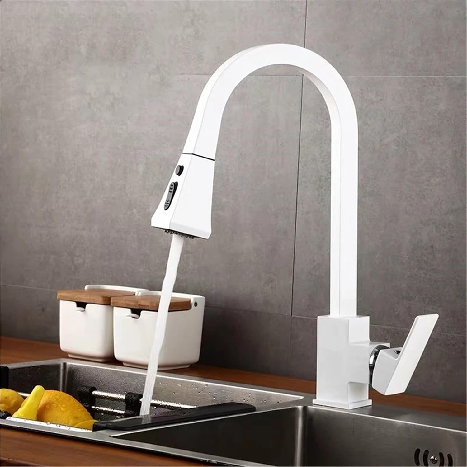 Kitchen Faucets Copper 360 Rotate Pull Out Tap Kitchen Faucet Button Switch Cold Hot Water Sink Mixer Taps(Black 1,Hose Size 9-16)