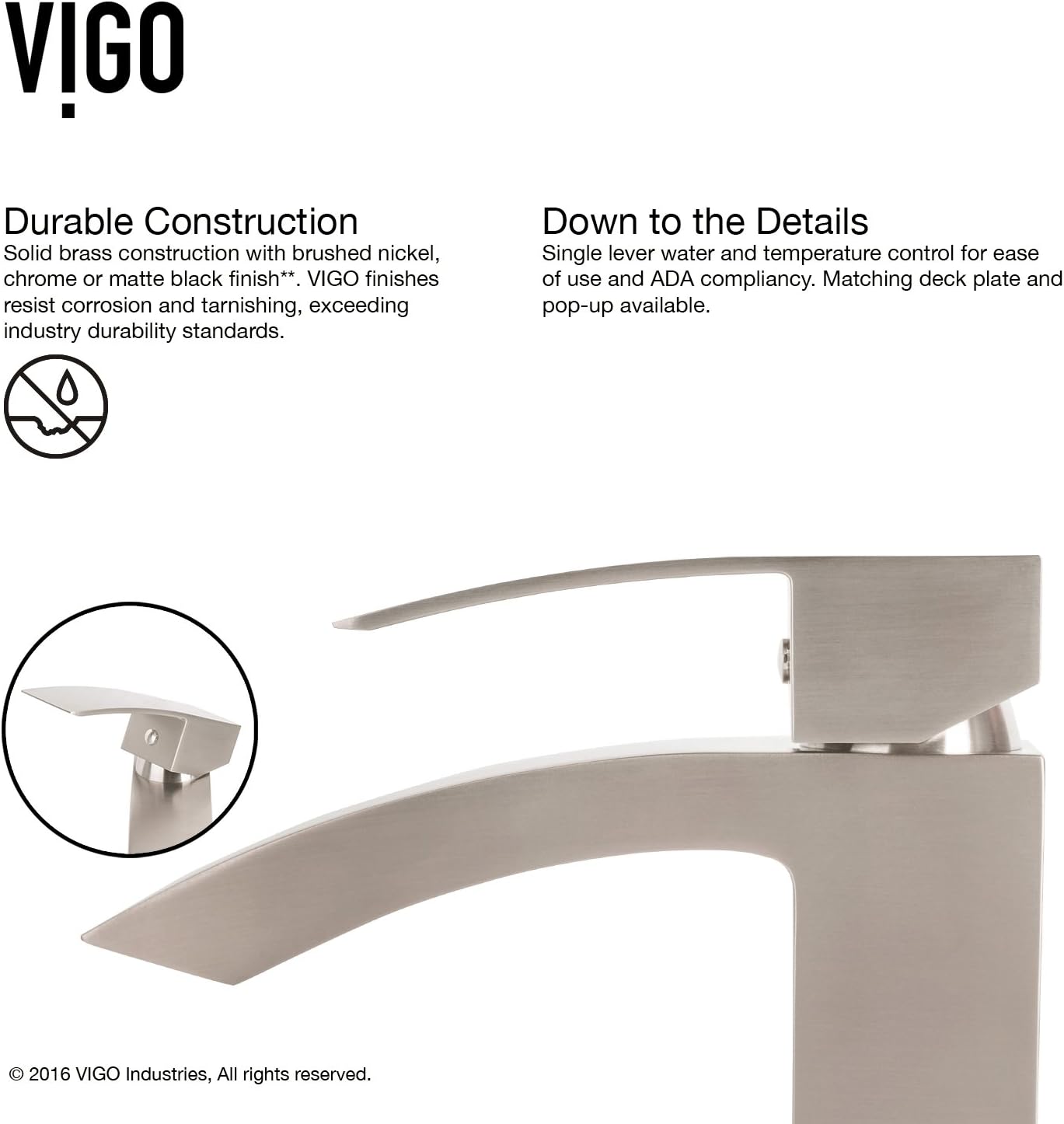 VIGO Duris Waterfall Single-Handle Single-Hole Mount Vessel Bathroom Sink Faucet, 12-Inch, Brushed Nickel, Modern Design, Solid Brass, 1.2 GPM WaterSense & Ceramic Disc Valve, Corrosion-Resistant