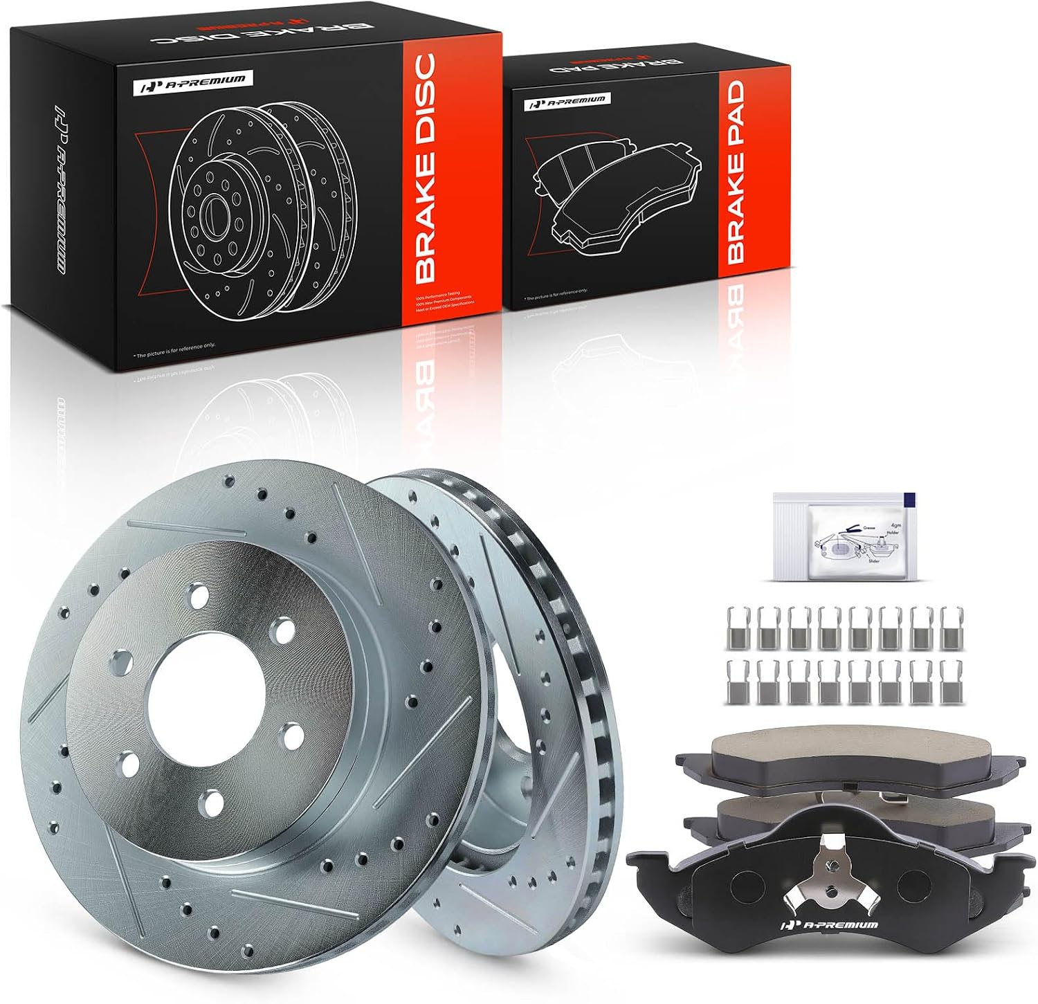 A-Premium 11.29 inch (287mm) Front Drilled and Slotted Disc Brake Rotors + Ceramic Pads Kit Compatible with Select Dodge Models - Durango 1998-1999, Dakota 1999, 6-PC Set