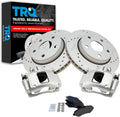 TRQ Performance Front Brake Pad and Rotor Set Ceramic Vented Coated Slotted Drilled Rotors Calipers Compatible with 2007-2012 Jeep Wrangler