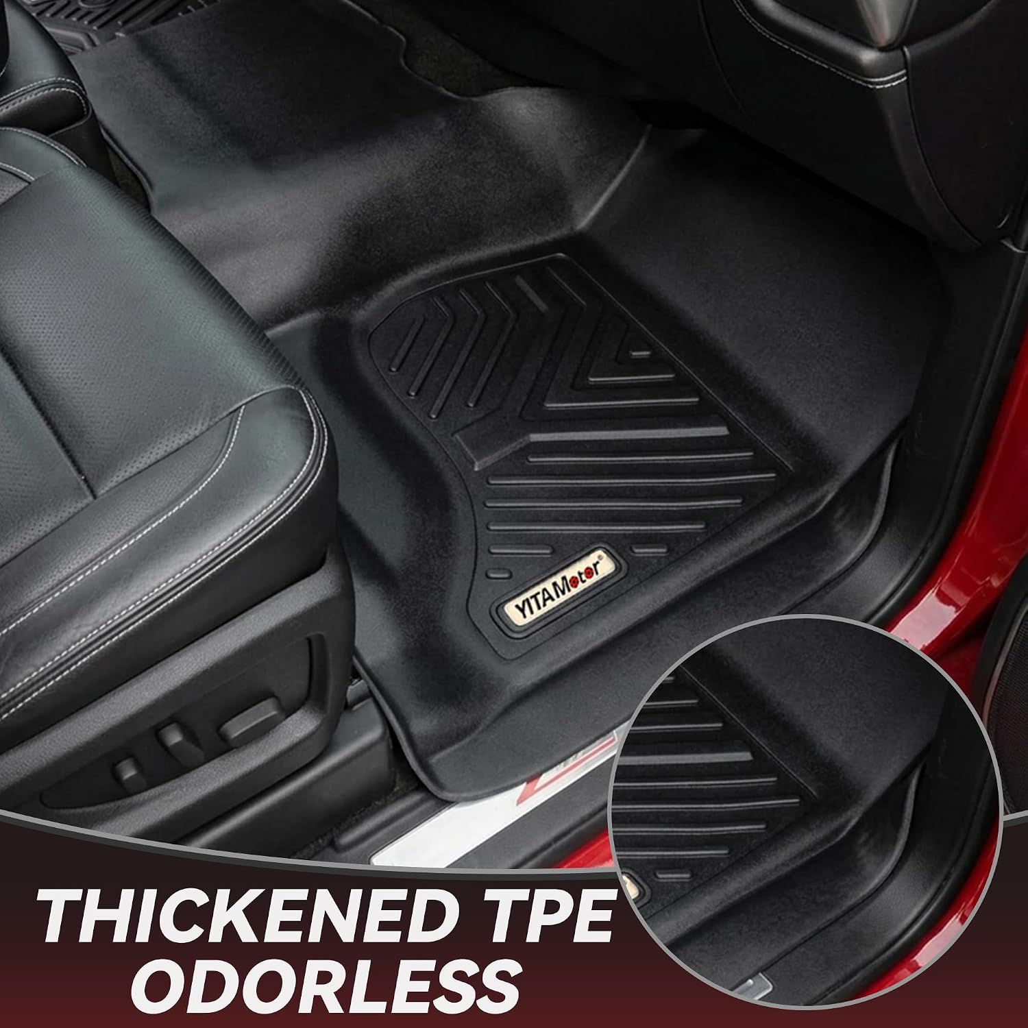 YITAMOTOR Floor Mats for 2014-2018 Silverado/Sierra 1500, 2015-2019 2500HD 3500HD, Crew Cab w/Bench Seat Carpet Floor, Custom Fit All Weather TPE Rubber Liners, Chevy Silverado GMC Sierra Accessories